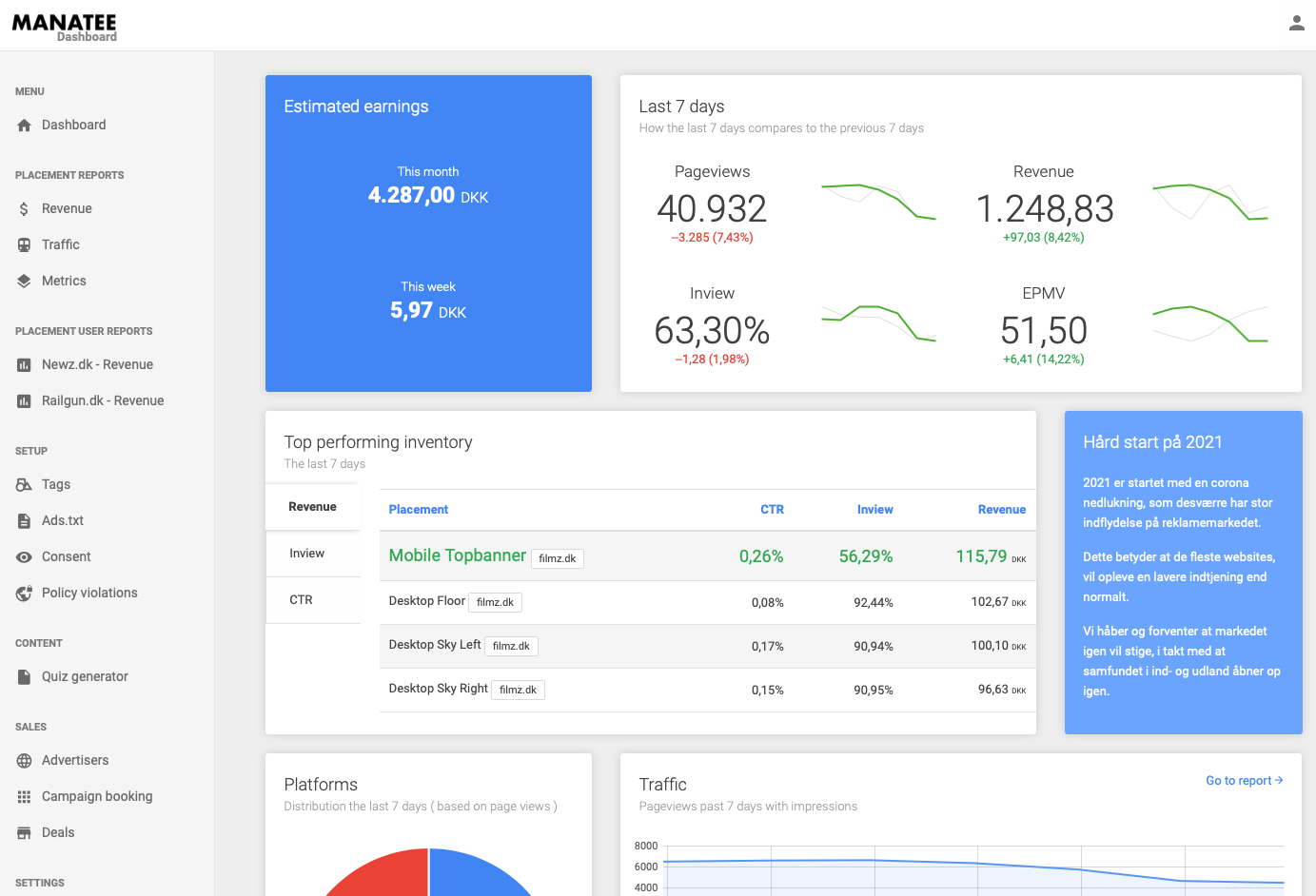 Dashboard forside